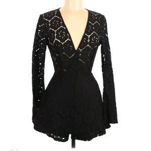 Black Long Sleeve Lace Romper